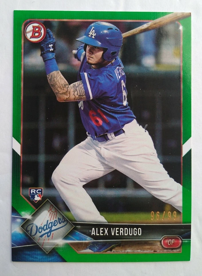 Alex Verdugo 2018 Bowman Green SP RC Rookie Card #d / 99, Boston Red Sox - Image 1 of 4