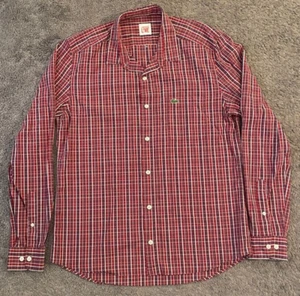 Herren Lacoste Live langärmeliges rot kariertes geknöpftes Shirt Größe 41 - Bild 1 von 5