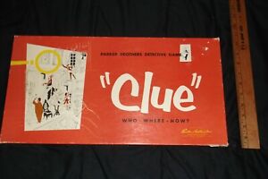 Vintage CLUE 1949-1950 Board Game Original Parker Brothers Game Incomplete