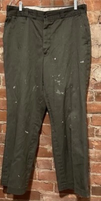 Big Mac Work Pants 36x29 Mechanic Canvas Green Vintage Paint Spatter Workwear - Image 1 of 4