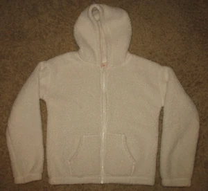 Girls' XL 14/16 Hooded Full Zip Sherpa Fleece Jacket Sweatshirt Off-White SO - Picture 1 of 3