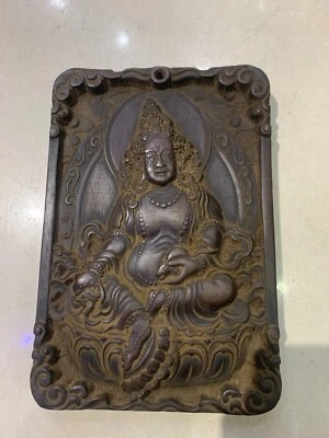 Madeira tibetana rara esculpida à mão *Dhanada* TangKa 8,7 polegadas - Imagem 1 de 4