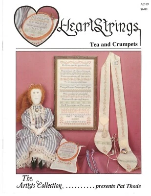 Heartstrings Tea & Crumpet Pat Thode Antique White Linen Fabric AC 79 Sampler - Image 1 of 4