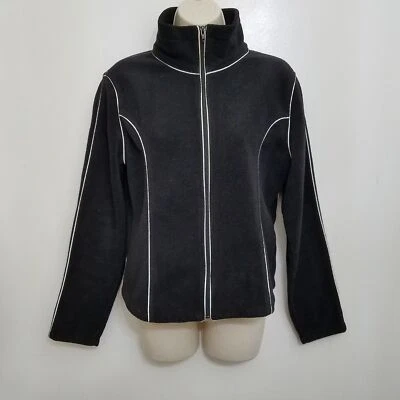 Chaqueta polar Moda International para mujer mediana negra blanca a rayas cremallera completa Foto 1 de 4