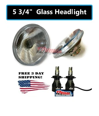 2 PAIR 5 3/4" ROUND H5006/5001 H4 CONVERSION HEADLIGHT+H4 LED WHITE BULBS SET - Image 1 of 4
