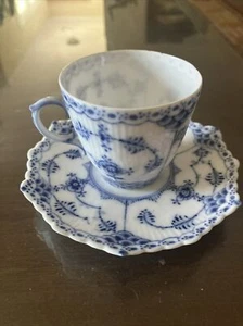 Vintage Royal Copenhagen 1/1035 Blue Fluted Full Lace Cup & Saucer Estate Rare - Picture 1 of 6