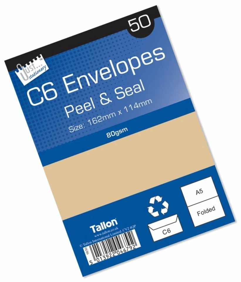 TALLON 50 C6 Manilla Peel And Seal Envelopes White Plain Posting 80gsm Office Business