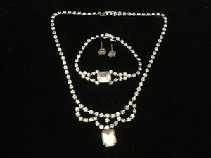 Vintage Strass Achteck Steine..Glam Halskette Ohrringe Armband - Bild 1 von 3