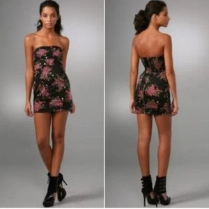 Free People Poison Apple Zip Back Black Floral Dress 12 NWT Strapless Mini Y2K - Picture 1 of 9