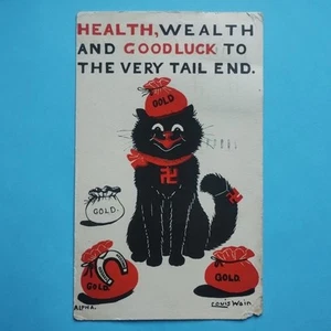 Louis Wain - Schwarze Katze - Hakenkreuz Viel Glück Gesundheit - Kneipe. von Alphalsa Alpha - Bild 1 von 3