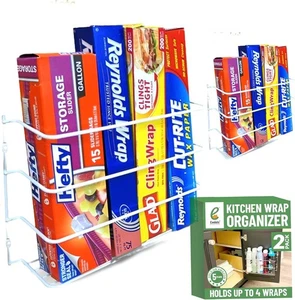 Evelots 2-Pack Kitchen Wrap Organizer Cabinet Wall Rack for Foil & Plastic - Picture 1 of 5