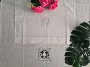 Coppia asciugamani ricamati 1+1 Punto Ago a mano puro lino Bellora - Picture 1 of 6