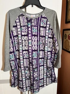 Lularoe Purple, White, & Grey Long-sleeve T-shirt Size 3X - Picture 1 of 1