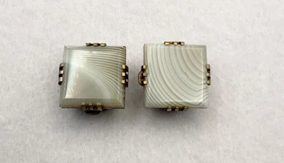 Gemelos cuadrados de ágata blanca vintage George West 1880 2 cms de ágata con bandas cuadradas Foto 1 de 4