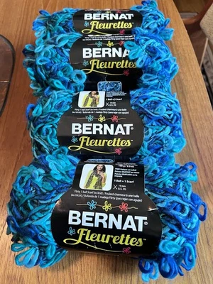Vintage Bernat Fleurettes Loopy Yarn, Blue Grotto, NEW, Soft, Lot Of 4 Skeins - Image 1 of 4