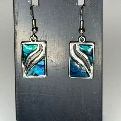 Abalone Paula Shell Earrings Dangle Drop Silver Tone - Image 1 of 4