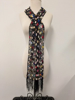 Y2K Abuelita Cuadrado Colorido Crochet Cuentas Bufanda Cinturón Cachicho Flecos Borla Foto 1 de 4