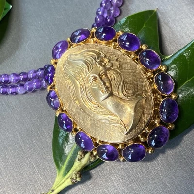 绿色紫水晶 Prasiolite 钻石 14K 白金复古 Y-drop 重型项链 — 第 1/4 张图片