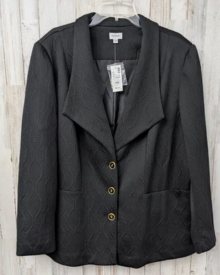 Avenue Paisley Textured Blazer Jacket Plus Size 26/28 Black Office Career NWT - Image 1 of 4