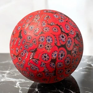 Painted Stone Paperweight Red White Black Flower Canes VTG Collectible 3” - Picture 1 of 5