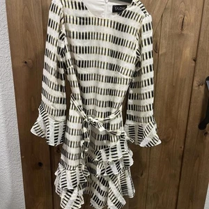 Mini abito SALONI Marissa pianoforte con volant e orlo cravatta in vita misto seta taglia 0 $570 - Foto 1 di 10