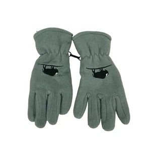 Womens Green Fleece Gloves With Black Cat Embroidery Polyester Winter Warm - Picture 1 of 4