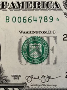 2013 billete de $1 ST✯R de Nueva York ""frb"" sin usar gema, error sobreentregado - B 00 66 47 89 ✯ - Imagen 1 de 12