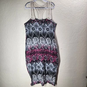 Caren Sport Women's Dress +Size 1X Geometric Pink White Striped - Picture 1 of 5