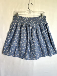 Loft Womens Cottagecore Bee Print Ruched Waist Blue and White Skirt Size Large - Picture 1 of 7