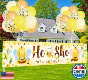 Bee Themed Gender Reveal Decorations What Will Baby Bee Sign Banner Gender Re - Picture 1 of 5