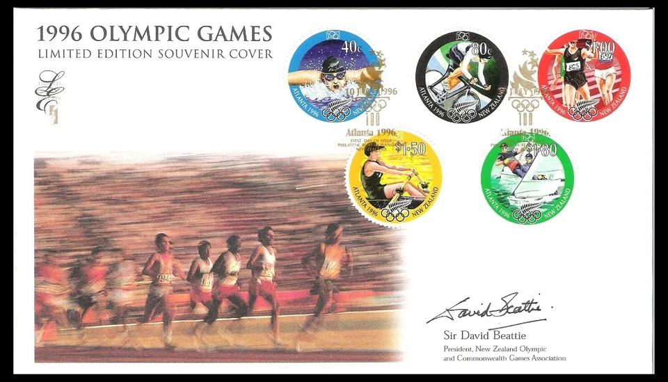 NUEVA ZELANDA 1996 JUEGOS OLÍMPICOS L/E CUBIERTA FIRMADA (UHM) Foto 1 de 1