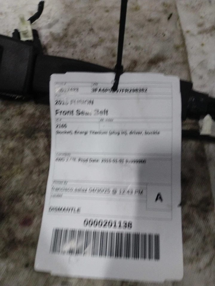 Used Front Left Seat Belt Front fits: 2015 Ford Fusion bucket Energi Titanium pl - Image 1 of 4