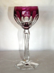 Weinglas Val St. Lambert  Überfang aubergine eingestochene Luftblase - Picture 1 of 8