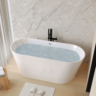 67" Freestanding Acrylic Bathtub Stand Alone Soaking Tub Oval Shape Tub w/ Drain - Image 1 of 4