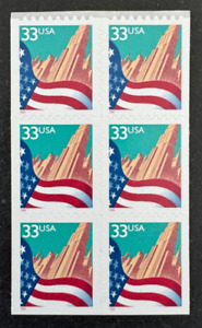 US Stamps, Scott #3279 "red date" 1999 Flag & City Booklet pane of 6 33c Mint