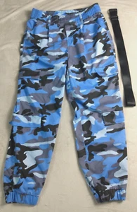 V.I.P. Juniors Size 13/14 Blue Camo Cargo Pants Elastic Waist Y2K w/Belt - Picture 1 of 10