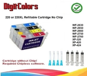 220 220XL Alternative Refillable Cartridge No Chip WF-2630 WF-2650 XP-420 / 320 - Picture 1 of 5