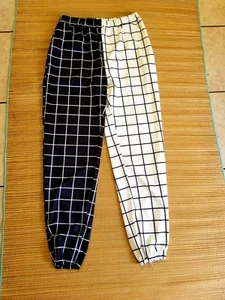 Pantalones para correr en blanco y negro talla L para mujer pantalones elásticos a cuadros - Imagen 1 de 5