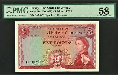 Jersey 5 Pounds ND (1963) QEII Pick-9b About UNC PMG 58 - Image 1 of 2