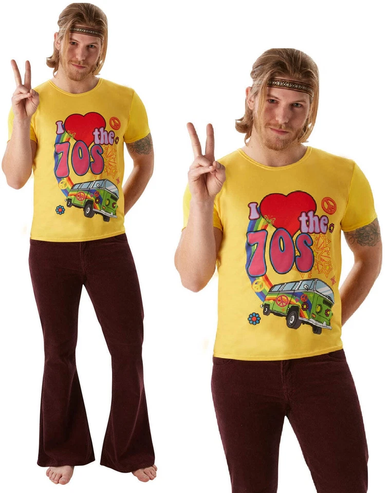 Camiseta I Love The 70's Para Hombre Discoteca Años 70 Adultos Vestido Elegante Hippy Hippie Foto 1 de 1