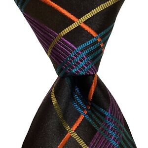 ROBERT TALBOTT Best of Class Men's Silk Necktie Designer PLAID Black/Multi EUC