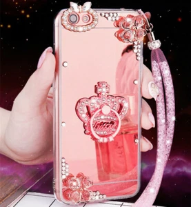 3D Girls' Mirror Bling Diamond Rhinestone Ring Kickstand Phone Soft Case Covers - Picture 1 of 22