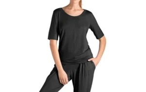 Hanro Women's Yoga Mid Sleeve Top - Size XL Black - Picture 1 of 1