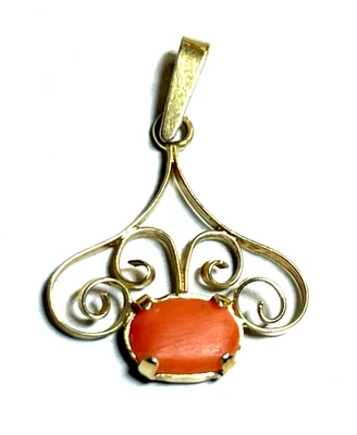 Antik feiner 585 Gold Anhänger grazil mit Lachskoralle L 26 B 19 mm gepflegt - Bild 1 von 4