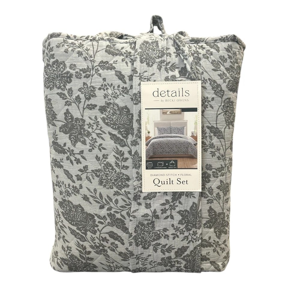 Detalles de Becki Owens Juego de 3 Edredón Floral Puntada Diamante con Bolso de Mano Foto 1 de 1