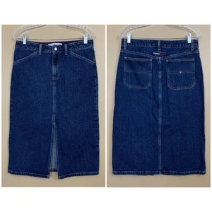 Vintage Tommy Hilfiger Womens 6 Front Spilt Denim Blue Jean Midi Skirt 90s Y2K - Picture 1 of 14