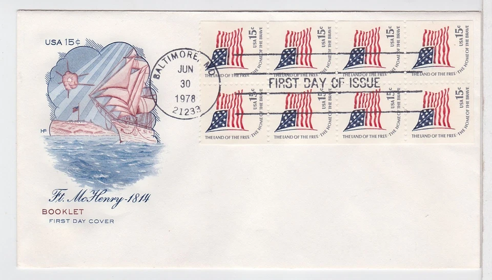 TurtlesTradingPost- American Flag Booklet Pane 1978 #1598A FDC- Farnam Cachet - Image 1 of 1