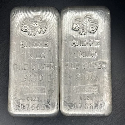 (2) X 1 Kilo PAMP SUISSE 999 Silver Bars CONSECUTIVE SERIAL NUMBERS Tested. - Image 1 of 4