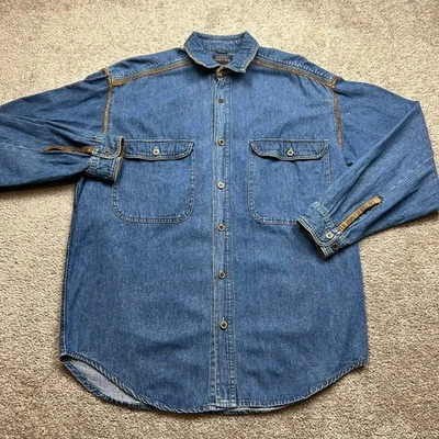 Camisa DE COLECCIÓN Robert Comstock Para Hombres Grande Azul Abotonada Denim Pesada Resistente Años 90 Foto 1 de 4