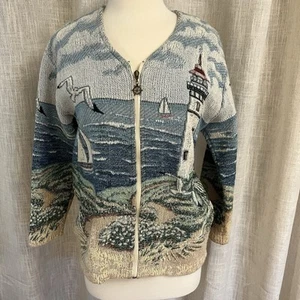 Chaqueta De Colección Años 90 Arte Ilimitado Ropa Deportiva Faro Paisaje Marino Tapiz Mujer S - Imagen 1 de 15
